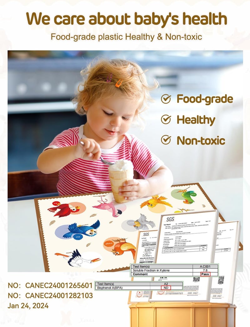 KAshack 45 Pack Sticky Disposable Placemats for Baby & Toddlers,Cute Color Bird Toddler Placemat 12"x18" Kids Table Mat for Party, Picnic Table, Restaurants Dining Table Travel Essentials for Toddlers - Image 2